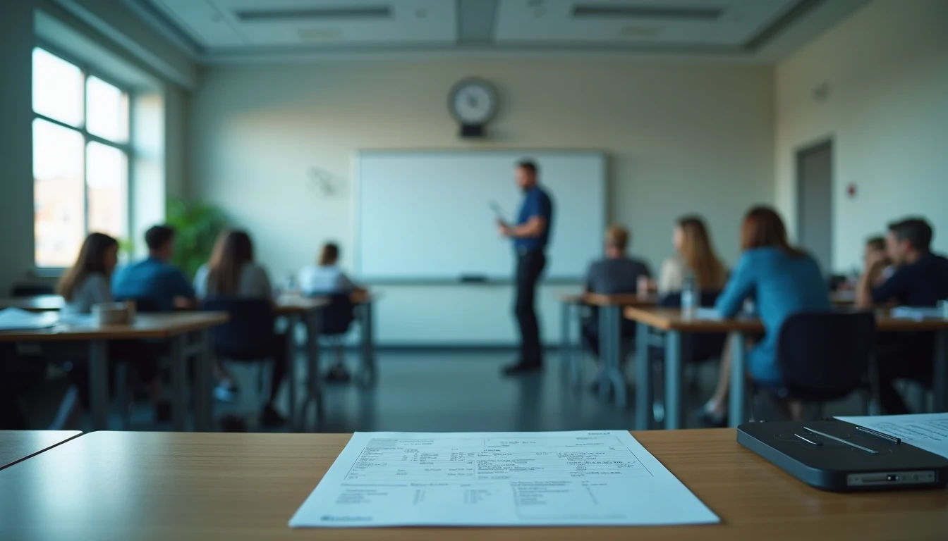 Eye-level view of classroom with aviation training materials