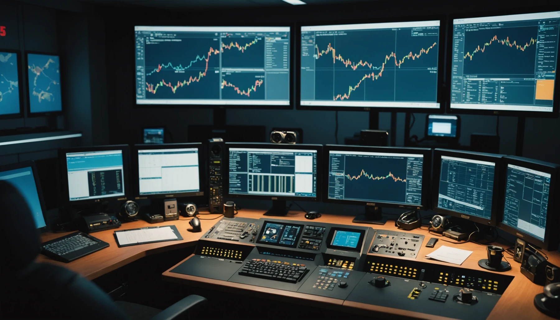 Close-up view of a flight dispatcher's workstation