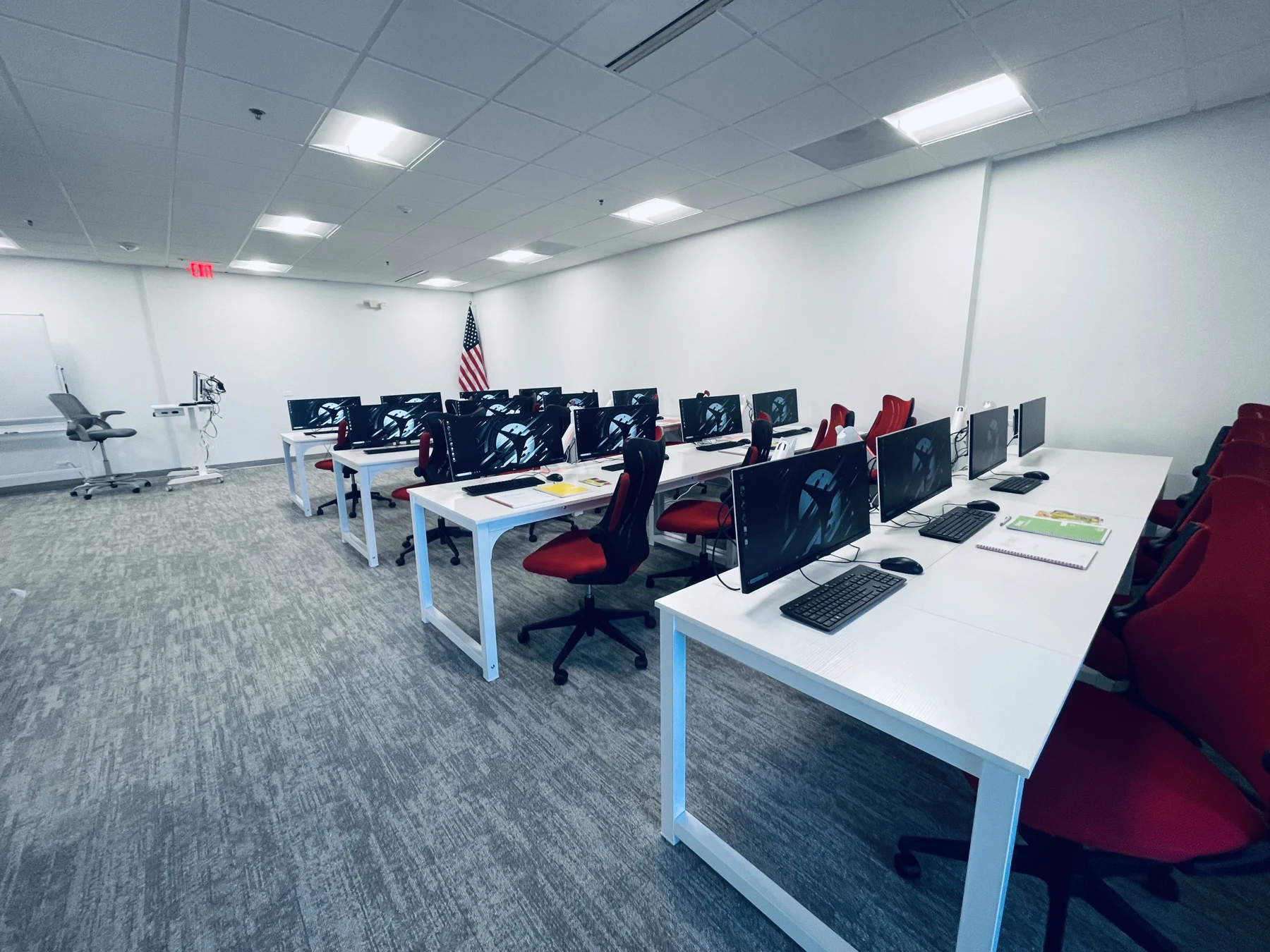 Eye-level view of a classroom setting in an aviation training academy