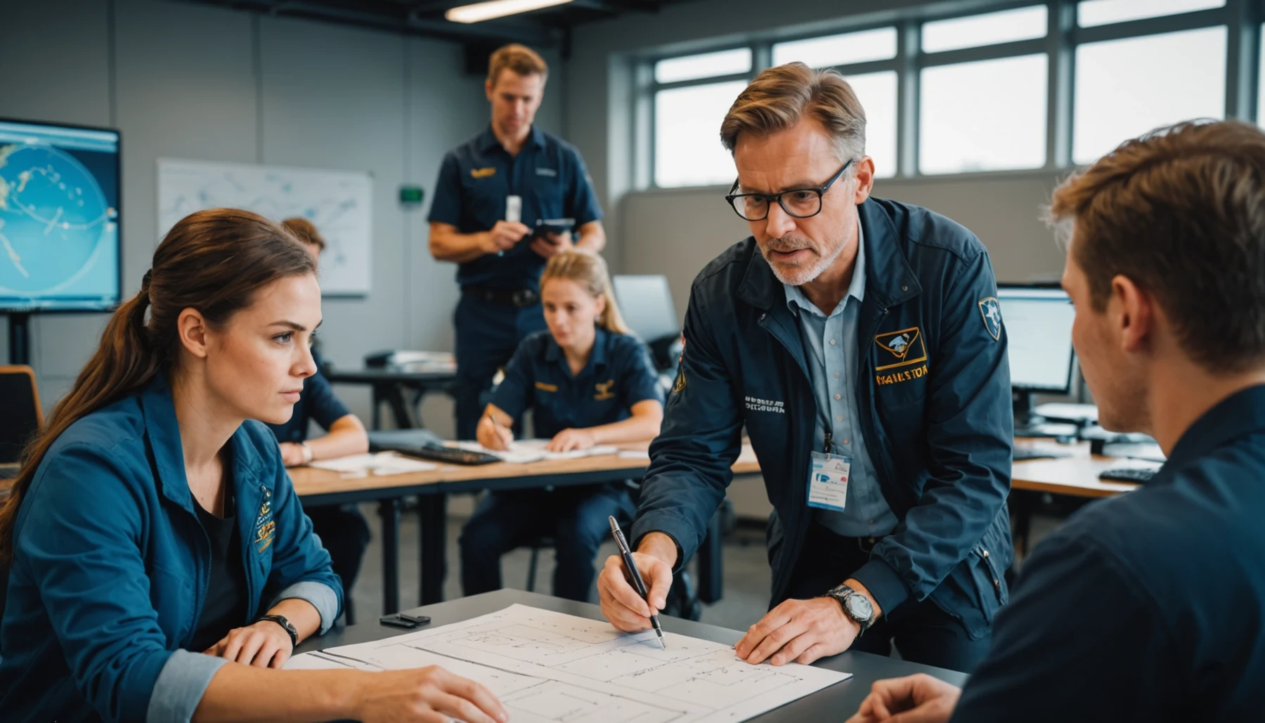 Eye-level view of an instructor teaching aviation students